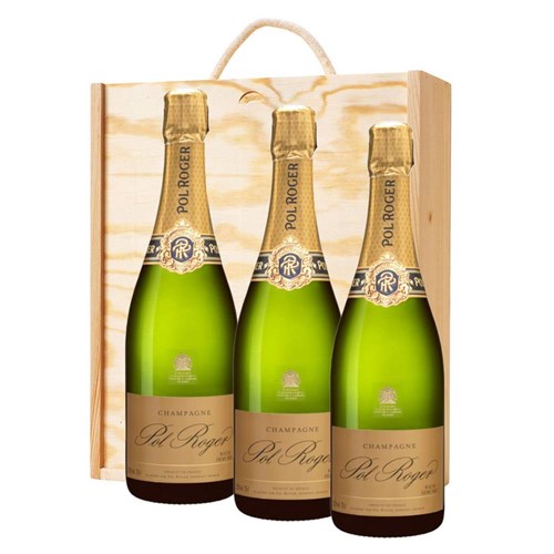 Pol Roger Rich Demi Sec Champagne 75cl Treble Pine Wooden Gift Boxed (3 x 75cl)